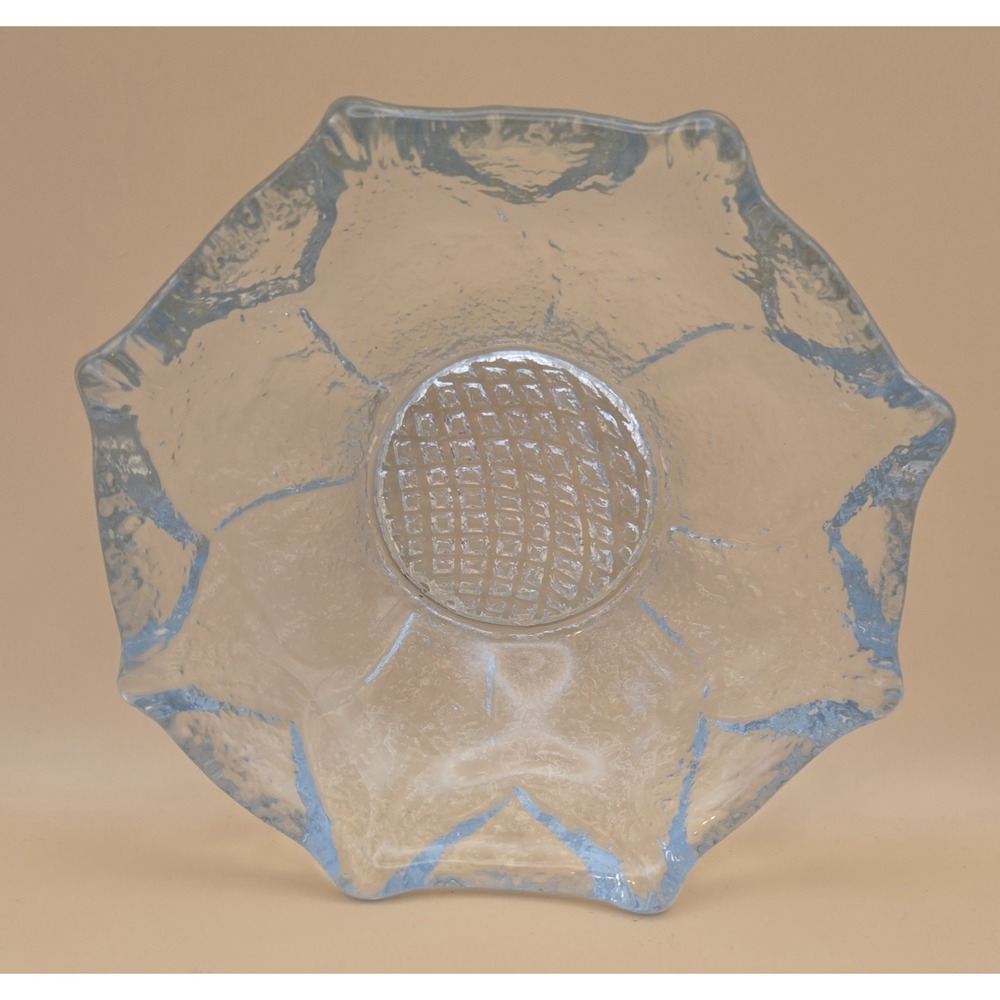 Crystal Clear Bowl Blenko Sunflower Design Aqua Vintage - Picture 5 of 16